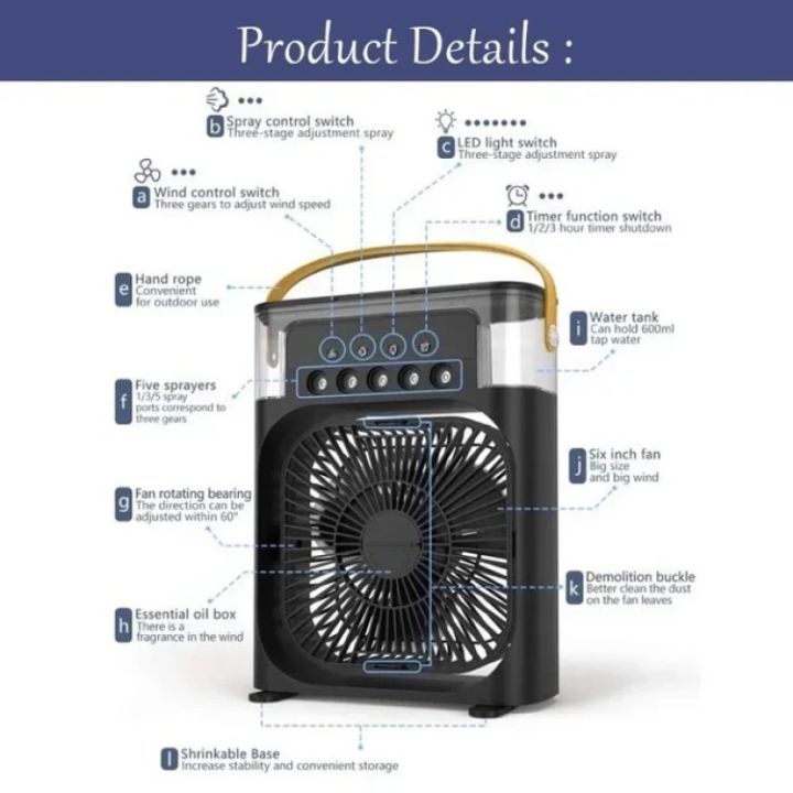 Portable Air Conditioner Fan, Humidifier, USB electric Fan